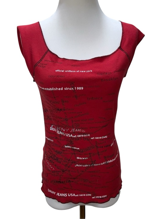 Dkny Tops - Vintage DKNY Jeans Y2K Red NYC Graphic T-Shirt Top S Cotton Made in Canada Fitte